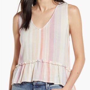 Rails Mira Stripe Linen Blend Sleeveless Peplum Top